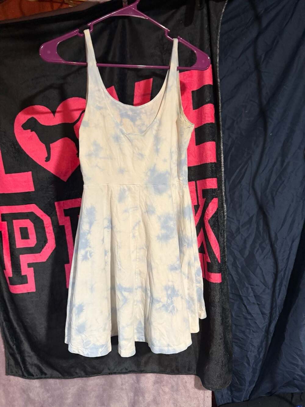 PINK Victoria's Secret Light Blue Tie Dye Fit and Flare Mini Dress - Picture 2 of 4
